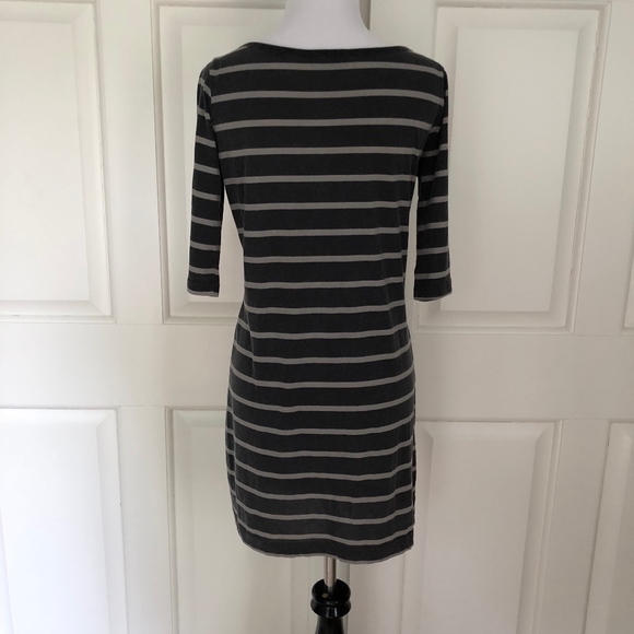 GRAY STRIPE ABSTRACT FLORAL COTTON JERSEY DRESS - Picture 4 of 6